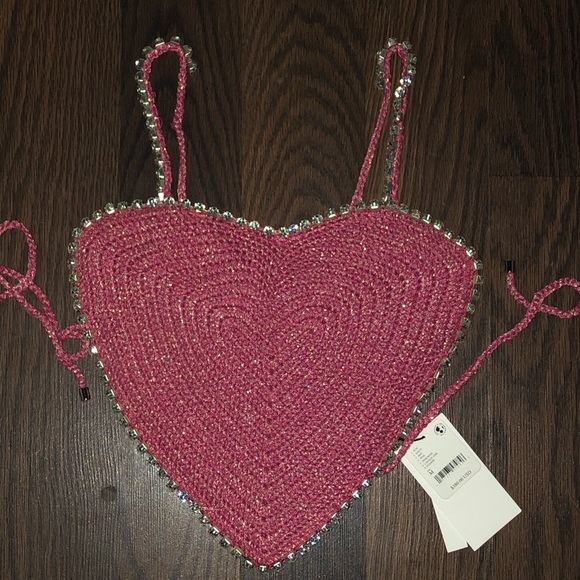 🔥 NWT LISA MAREE Delicate Dreams Crochet Crop Top in Pink Metallic 🔥 - Picture 4 of 9